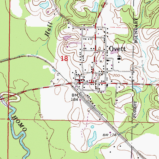 Topographic Map of Ovett Post Office, MS