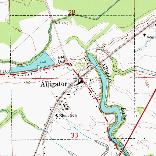Topographic Map of Alligator Post Office, MS