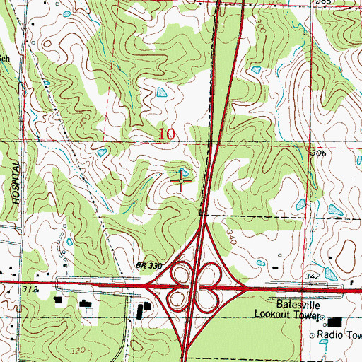 Topographic Map of Batesville Post Office, MS