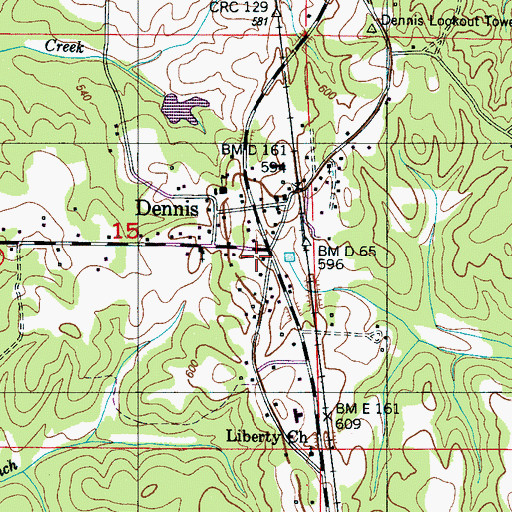 Topographic Map of Dennis Post Office, MS