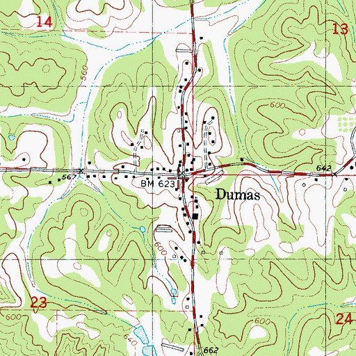 Topographic Map of Dumas Post Office, MS