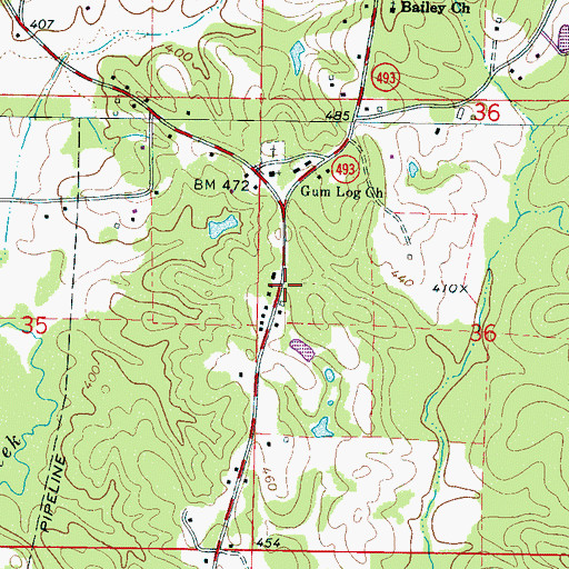 Topographic Map of Bailey Post Office, MS