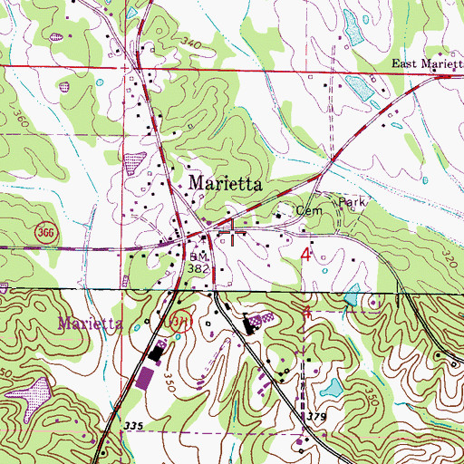 Topographic Map of Marietta Post Office, MS