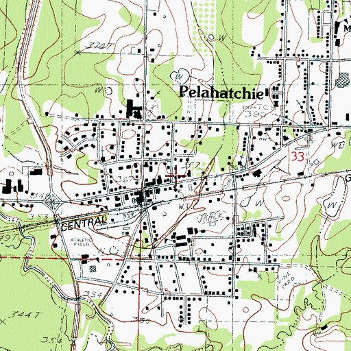 Topographic Map of Pelahatchie Post Office, MS