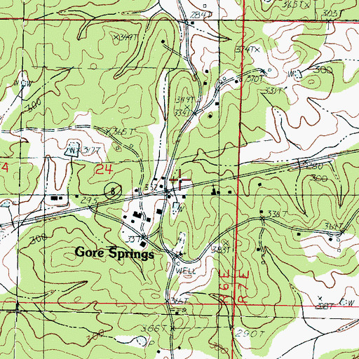 Topographic Map of Gore Springs Post Office, MS