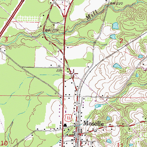 Topographic Map of Moselle Post Office, MS