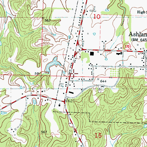 Topographic Map of Ashland Post Office, MS