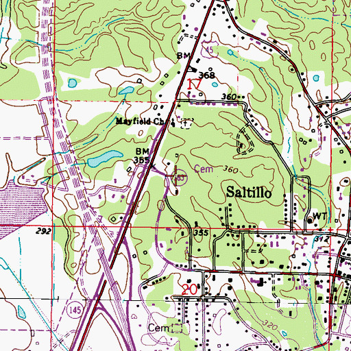 Topographic Map of Saltillo Post Office, MS