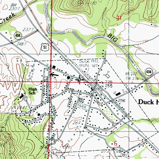 Topographic Map of Duck Hill Post Office, MS
