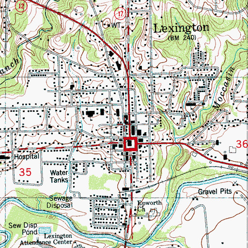 Topographic Map of Lexington Post Office, MS