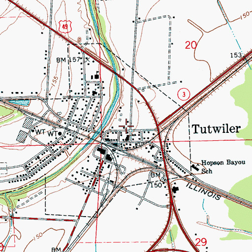 Topographic Map of Tutwiler Post Office, MS