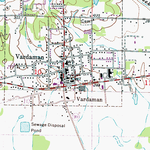 Topographic Map of Vardaman Post Office, MS