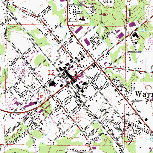 Topographic Map of Waynesboro Post Office, MS