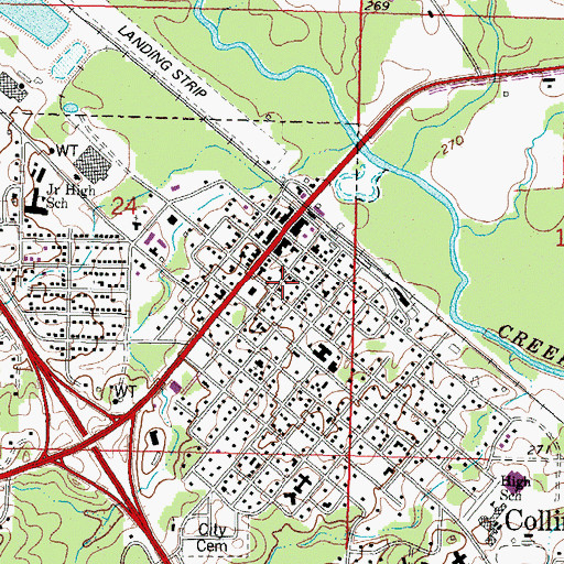 Topographic Map of Collins Post Office, MS