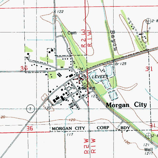 Topographic Map of Morgan City Post Office, MS