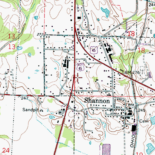 Topographic Map of Shannon Post Office, MS