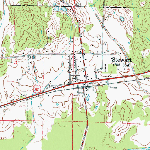 Topographic Map of Stewart Post Office, MS