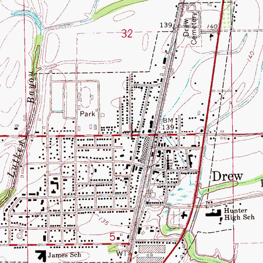 Topographic Map of Drew Post Office, MS