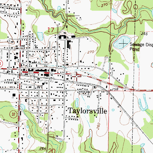 Topographic Map of Taylorsville Post Office, MS