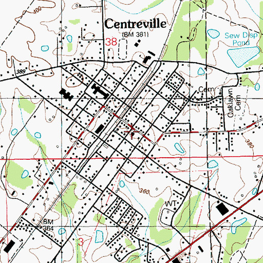 Topographic Map of Centreville Post Office, MS