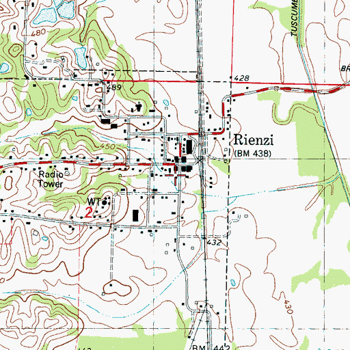 Topographic Map of Rienzi Post Office, MS