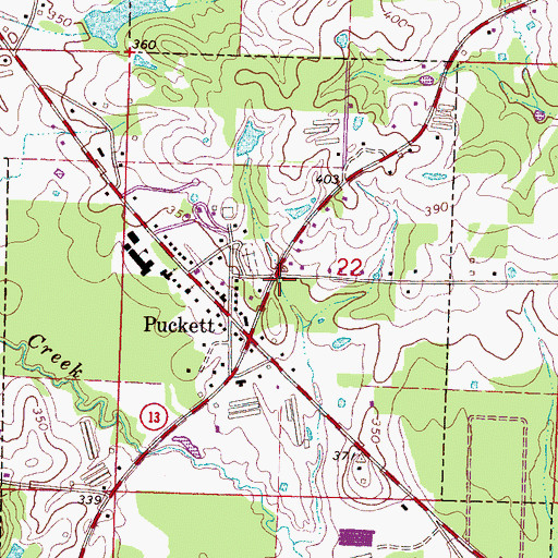 Topographic Map of Puckett Post Office, MS
