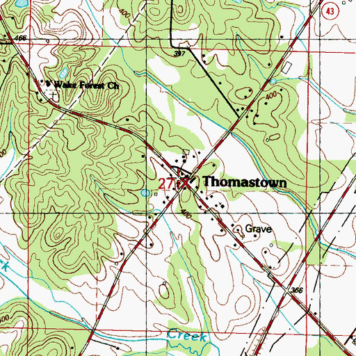 Topographic Map of Thomastown Community Post Office, MS