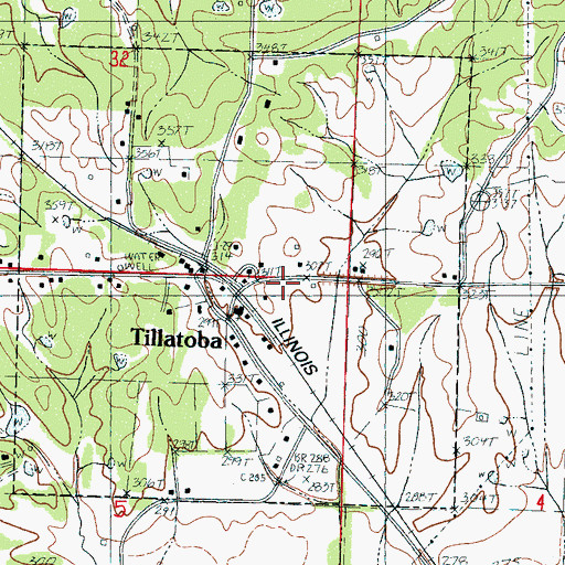 Topographic Map of Tillatoba Post Office, MS