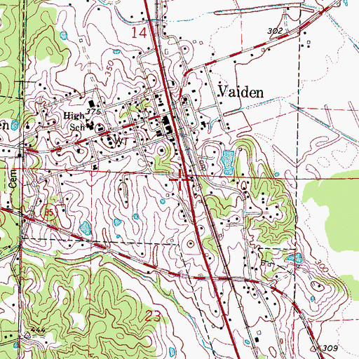 Topographic Map of Vaiden Post Office, MS