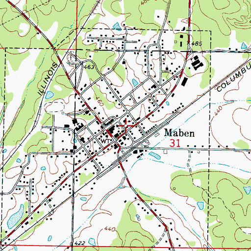 Topographic Map of Maben Post Office, MS