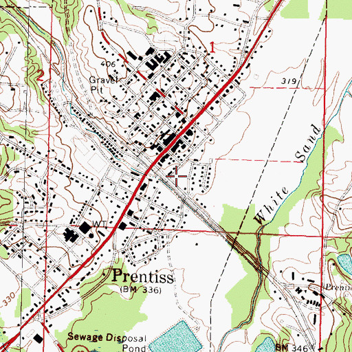 Topographic Map of Prentiss Post Office, MS