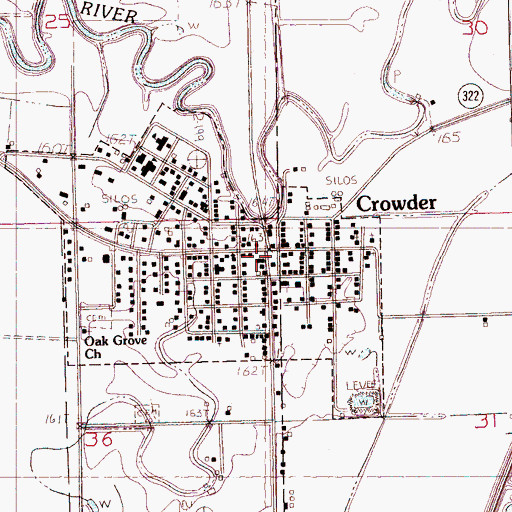 Topographic Map of Crowder Post Office, MS