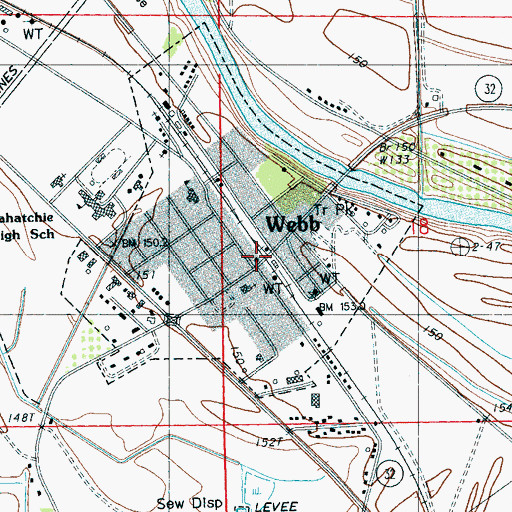 Topographic Map of Webb Post Office, MS