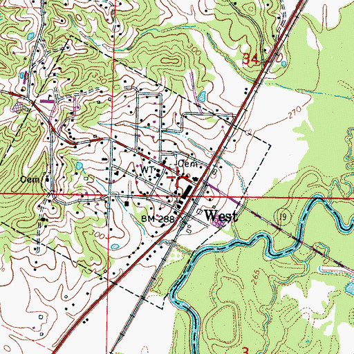 Topographic Map of West Post Office, MS