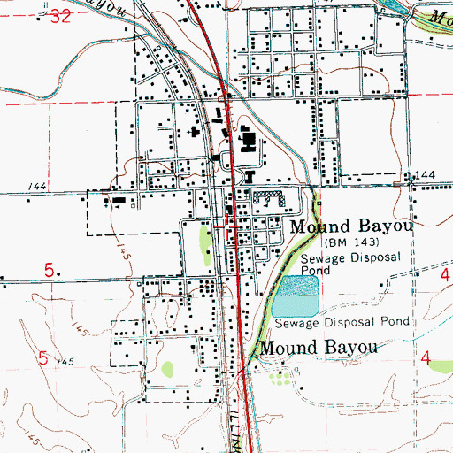 Topographic Map of Mound Bayou Post Office, MS