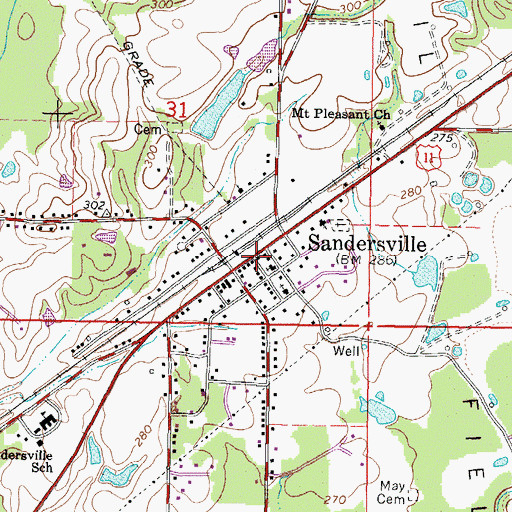 Topographic Map of Sandersville Post Office, MS
