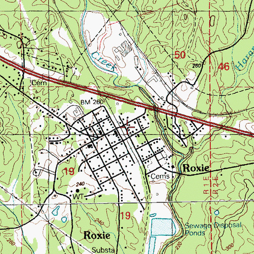 Topographic Map of Roxie Post Office, MS