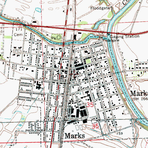 Topographic Map of Marks Post Office, MS