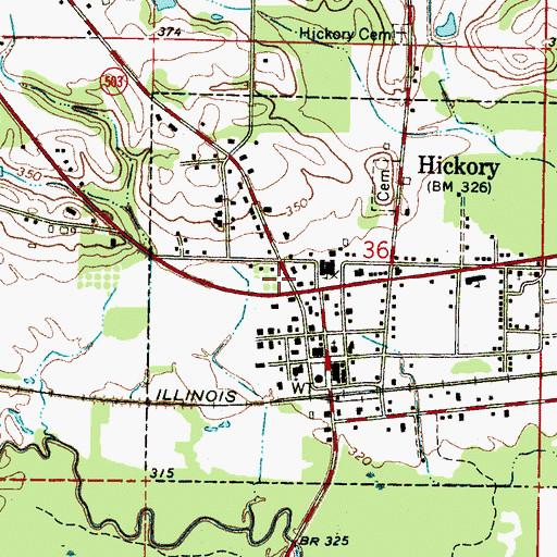 Topographic Map of Hickory Post Office, MS