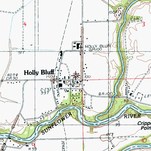 Topographic Map of Holly Bluff Post Office, MS