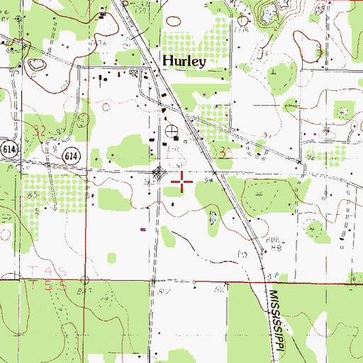 Topographic Map of Hurley Post Office, MS