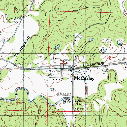 Topographic Map of McCarley Post Office, MS