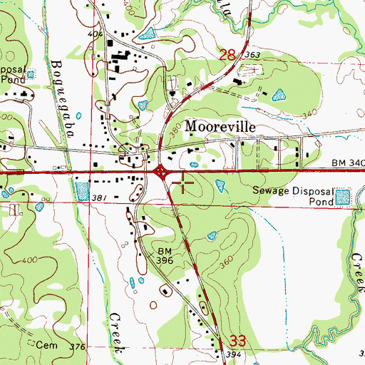 Topographic Map of Mooreville Post Office, MS
