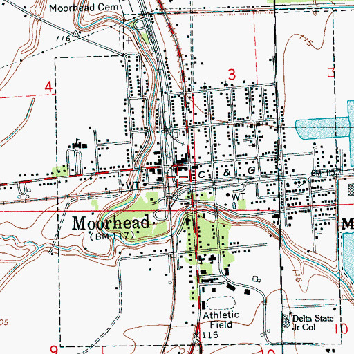 Topographic Map of Moorhead Post Office, MS