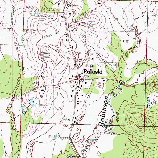 Topographic Map of Pulaski Post Office, MS