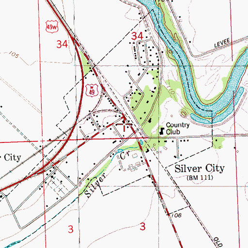 Topographic Map of Silver City Post Office, MS