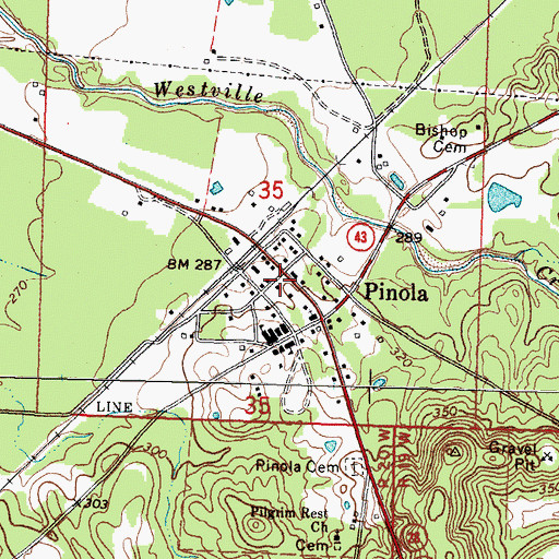 Topographic Map of Pinola Post Office, MS