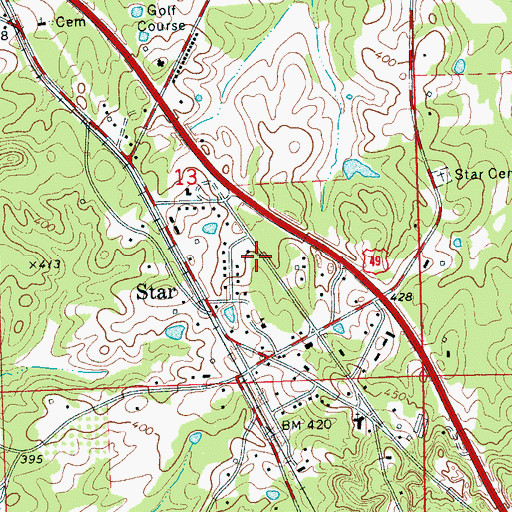 Topographic Map of Star Post Office, MS