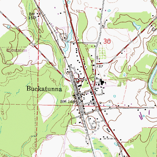 Topographic Map of Buckatunna Post Office, MS