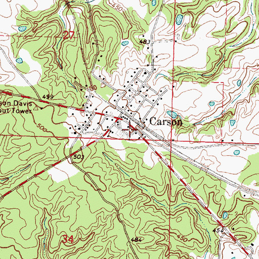 Topographic Map of Carson Post Office, MS